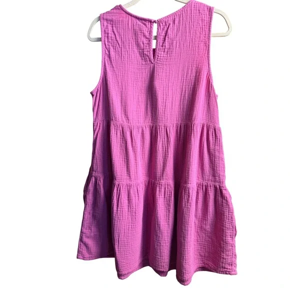 Pink Cotton Gauze Tiered Babydoll Mini Dress Size L | Universal Thread Coastal - Picture 3 of 8